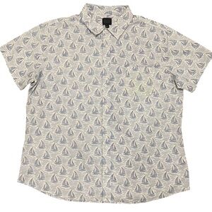 14th & Union Button Up Short Sleeve Blue Gray Sailboat Shirt 2XL